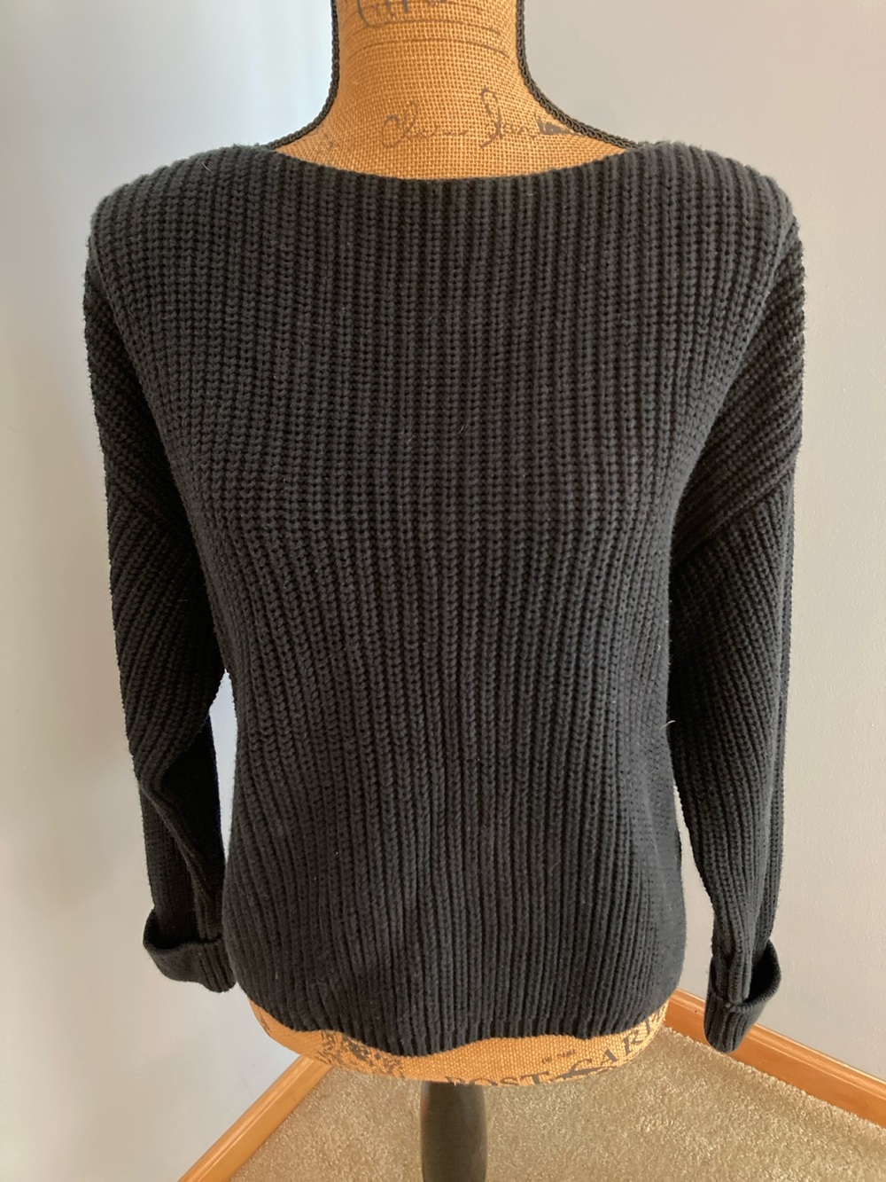 French Connection Black Ribbed Sweater Women Size XS